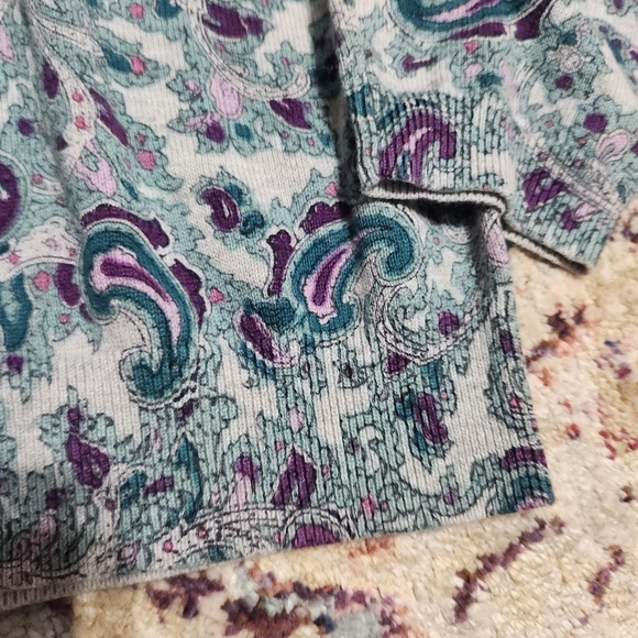 Talbots 100% Cotton Paisley Cool Toned Crew Neck Sweater Size LP - Picture 7 of 8